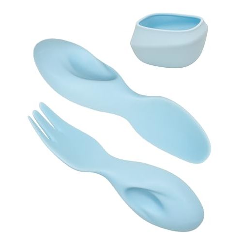 Tiny Genius Toddler Utensils Set Ergonomic Fork and Spoon and Bowl Set Non-Slip Design for baby 1-4 Year Olds Self-Feeding BPA Free Silicone Microwave and Dishwasher Safe Fine Motor Skills (Blue)