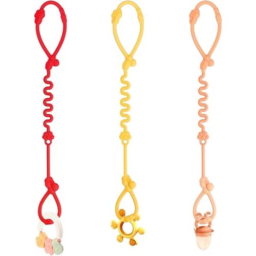 Silicone Toy Straps for Baby Stroller - 3 Pack Adjustable Toy Safety Straps for Baby Pacifier Teether - Toy Safety Straps for Strollers, High Chair, Cribs, Car Seat, Bags - BPA Free, Multi Colors