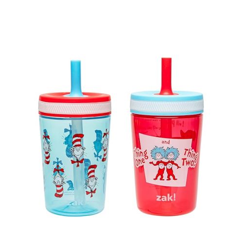 Zak Designs Dr. Seuss Kelso Toddler Cups For Travel or At Home, 15oz 2-Pack Durable Plastic Sippy Cups With Leak-Proof Design is Perfect for Kids (The Cat in the Hat) | BPA Free, Plastic, Sippy Cups, Cup Holder Friendly, Dishwasher Safe, Easy to Clean