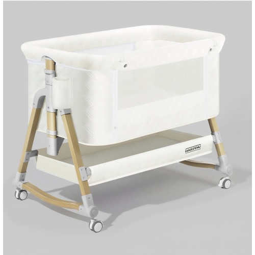 HARPPA Cuddly 3-in-1 Baby Bassinet Bedside Sleeper for Reflux | Attaches to Bed, Adjustable 5 Heights, Non-Toxic & CPSC Certified | Sturdy Aluminum Frame, Portable Wheels, Tool-Free Setup, Gentle Rocking | Perfect for Newborns, Infants, Small Spaces & Saf