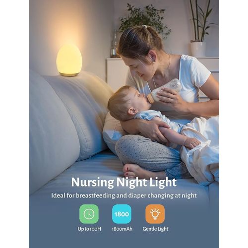 JolyWell Night Light for Kids with Color Changing Mode & Dimming Function, Rechargeable Baby Egg Night Light with 1 Hour Timer&Touch Control, up to 100H, Wood Grain