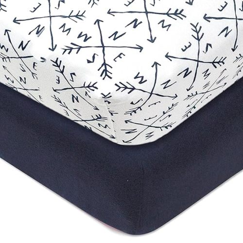 HonestBaby unisex baby 2-Pack Organic Cotton Fitted Crib Sheets Wearable Blanket, Compass, One Size - Crib Sheet - 2-Pack - Compass