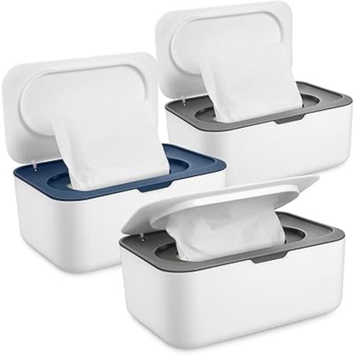 3 Pieces Baby Wipes Dispenser Wipes Case Baby Wipe Holder Container with Sealing Design Refillable Box Keeps Wipes Fresh Easy Open and Close for Bathroom Baby Nursery