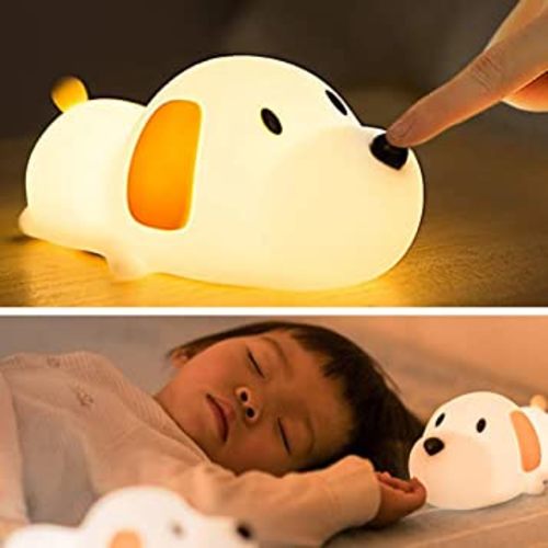 GHOST LED Kids Night Light, Cute Puppy/Cat/Elk Soft Silicone Baby Nursery Lamp-USB Rechargeable, Color Temperature and Brightness Adjustable, White and Warm can be Switched, Timing Function (Puppy)