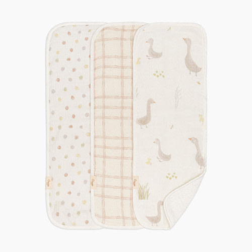 Crane Baby Cotton Muslin and Terry Burp Cloth Set (3 Pack) - Charlie Goose