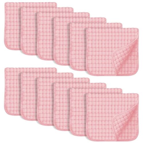 SWEET DOLPHIN 12 Pack Muslin Burp Cloths Large 100% Cotton Hand Washcloths for Baby - Baby Essentials Extra Absorbent and Soft Boys & Girls Milk Spit Up Rags for Newborn Registry - Pink, 20" X10"