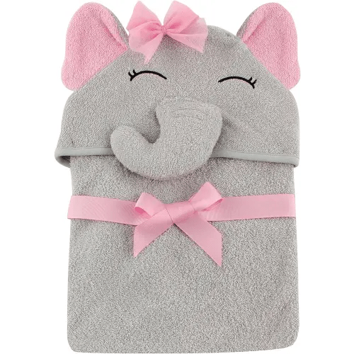 Hudson Baby Unisex Baby Cotton Animal Face Hooded Towel, Pretty Elephant, One Size
