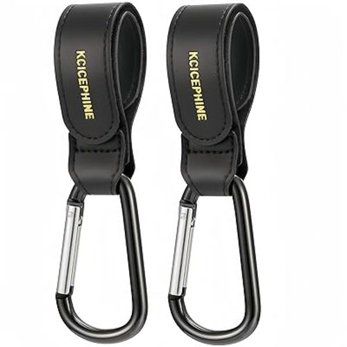 2 Pack Stroller Hooks, Stroller Straps for Diaper Bags,Adjustable Stroller Carabiner Clip,Baby Stroller Accessories for nuna,Uppababy,Bob,Hook for Bike,Scooter,Wheelchair,Walker Accessories(Black)