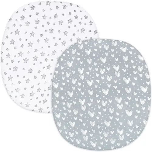 Bassinet Fitted Sheets Compatible with Graco Pack ‘n-Play Dome LX Bassinet(not playard), 2 Pack, 100% Jersey Knit Cotton Sheets, Grey Print for Baby