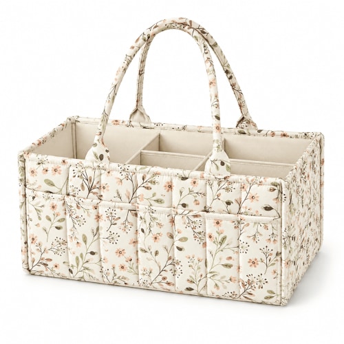 PLERISE Floral Diaper Caddy Organizer, Stylish Nursery Storage Basket, Diaper Bag, Gift for Baby Shower, Baby Registry Must Have, Newborn Essentials