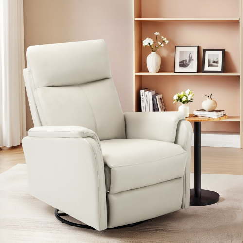 COLAMY Recliner Chair - Swivel Rocking Glider with PU Leather, Ergonomic High Backrest and Adjustable Recliner for Living Room, Office and Bedroom, Beige
