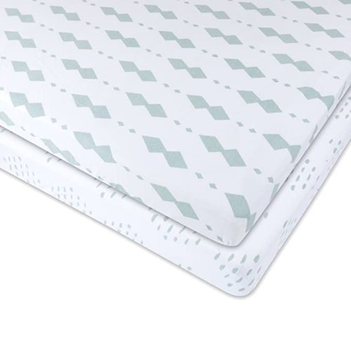 Ely's & Co. Pack N Play Fitted Playard Sheets - Breathable 100% Jersey Knit Cotton - Unisex Mini Crib Mattress Cover - Grey Sage Diamond - 2 Pack Set
