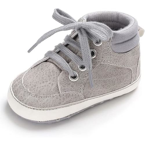 Sekantrol Newborn Baby Boys Girls First Walker Crib Shoes Soft Rubber Sole Infant Sneakers Fashion High-Top Non-Slip Toddler Oxford Dress Moccasins