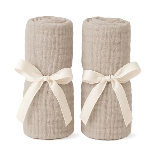 Newton Baby Fitted Sheets for Bassinet & Bedside Sleeper, Essential Bassinet (2-Pack) - Ultra-Breathable, Washable and Ultra-Soft, 100% Muslin, 19" x 35" - Sandstone