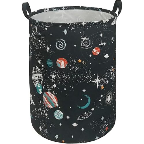 Round Black Planet Laundry Hamper Storage Basket Organizer Hamper Storage Bins for Clothes Toys Box Nursery Hamper Gift Basket with Handles