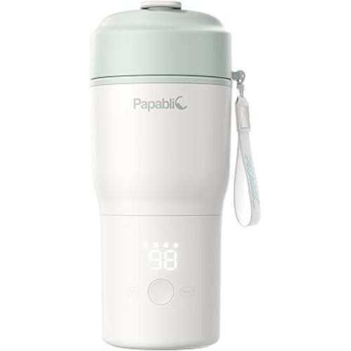 Papablic Portable Bottle Warmer for Home & Travel — 85W Fast Heating, Built-in Sterilizer, 4 Temp Settings, 6 Feeds per Charge, 3-Inch Wide Mouth, Fits Car Cup Holder