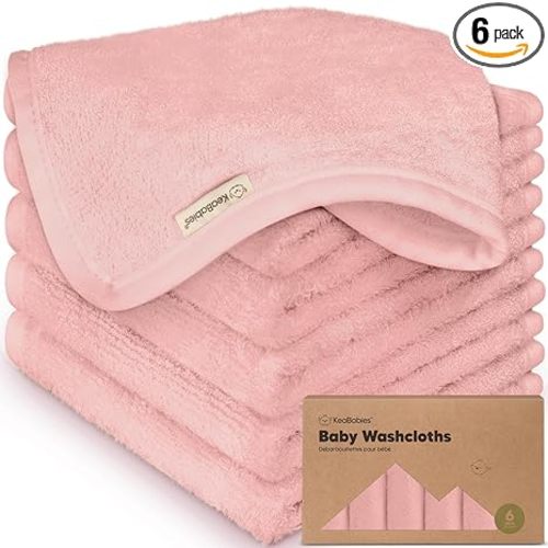 6-Pack Baby Washcloths - Soft Absorbent Viscose from Bamboo Wash Cloths for Babies, Kids, Toddlers, Infant, Newborn Bath Towels, Gentle on Sensitive Skin, 10x10 Reusable Face Towels (Rosy)