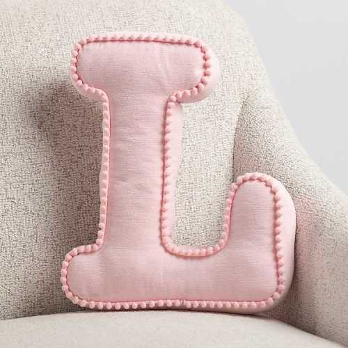 Pink Monogram L Shaped Pom Pom Pillow | Kirklands Home