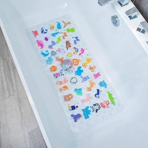 Bath Mats for Tub Kids - Large Cartoon Non-Slip Bathroom Bathtub Kid Mat for Baby Toddler Anti-Slip Shower Mats for Floor 35x16,Machine Washable XL Size Bathroom Mats (Zoo)