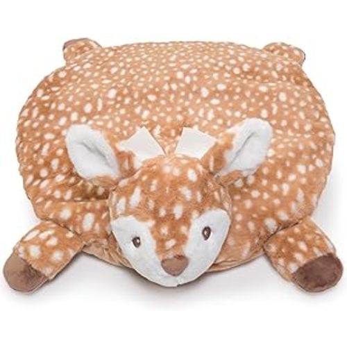 Bearington Baby Lil’ Willow Tummy Time Mat, 30 x 30 Inch Fawn Plush Stuffed Animal Blanket, Woodland Nursery Décor