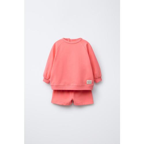 SWEATSHIRT AND SHORTS SET WITH LABEL - Oyster-white | ZARA United States