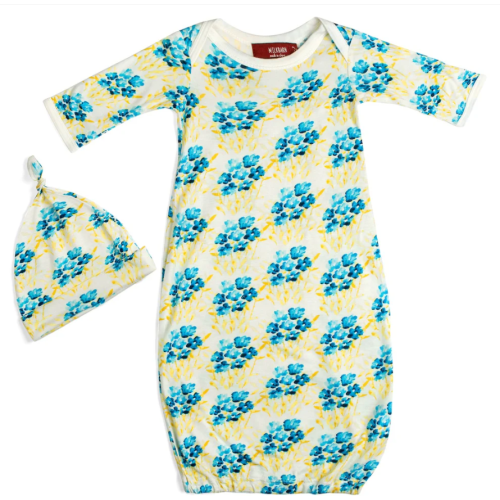 Sky Floral Bamboo Newborn Gown & Hat Set