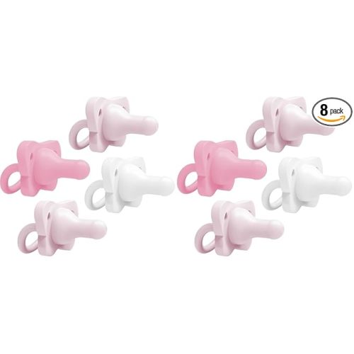 Dr. Brown's HappyPaci 100% Silicone Baby Pacifier, Contoured One-Piece Design, Light-Pink, Pink, White, 0-6m, BPA-Free, 8-Pack