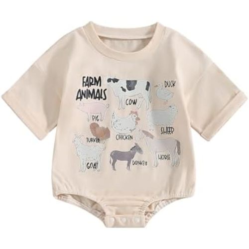 WZTYYDS Newborn Baby Boy Girl Bubble Romper Short Sleeve Oversized Letters Graphic Bodysuit One Piece Neutral Summer Clothes