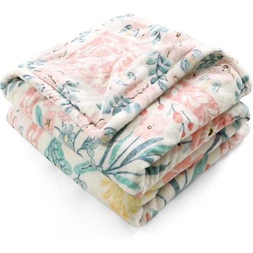 Lahome Pink Spring Floral Throw Blanket, Soft Fluffy Girls Blankets for Bed, Reversible Warm Cozy Throws for Women Gift Sofa Couch Chair, Light Pink 50''x60''