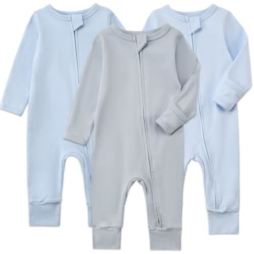 Aablexema 3-Pack Organic Cotton Baby Footless Pajamas with Mitten Cuffs, 2-Way Zipper Romper Sleepers