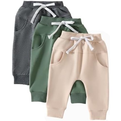 Toddler Baby Boys Girls Sweatpants 3 Pack Solid Color Elastic Waist Trousers Bottoms Casual Pants Multipacks Long Pants
