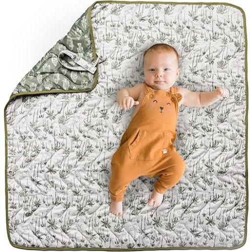 Kinder Cloth Diaper Co Adventure Play Mat - Machine Washable, Reversible, Water-Resistant, Quilted Blanket (Palmy, Mini 36x36)