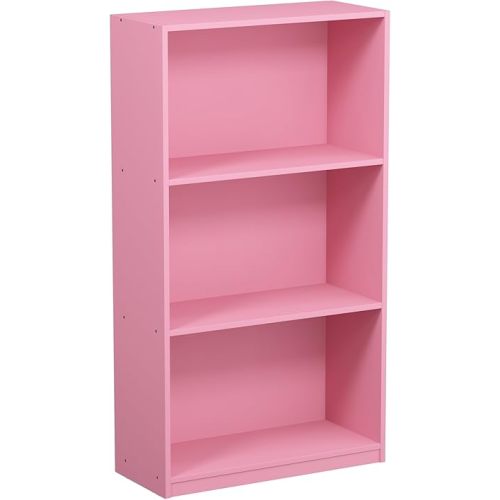 FURINNO Basic 3-Tier Bookcase Storage Shelves, Pink