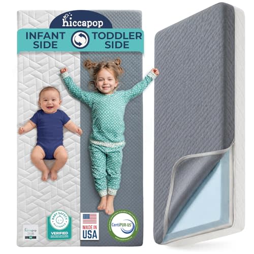 Hiccapop Baby Crib Mattress, Waterproof, Dual Sided Foam Baby Mattress, Firm Side for Babies, Soft Memory Foam Side for Toddlers, Made in USA