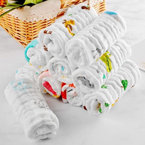 PPOGOO Baby Muslin Washcloths Natural Purified Cotton Baby Wipes Soft Newborn Baby Face Towel - Colors 10