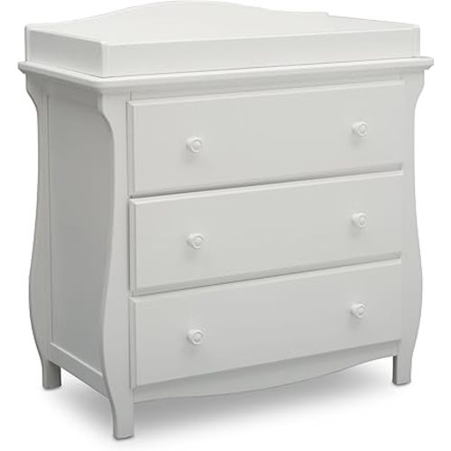 Delta Children Lancaster 3 Drawer Dresser with Changing Top and Interlocking Drawers - Greenguard Gold Certified, Bianca White