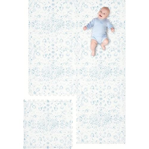 Extra Large Baby Play Mat - 4FT x 6FT Non-Toxic Foam Puzzle Floor Mat for Kids & Toddlers (Persia Handmade Pattern, Blue and White)