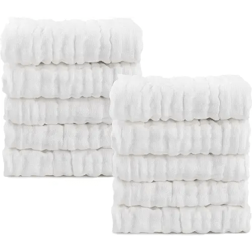 AIDEA Baby Washcloths-10 Pack, 100% Cotton Washcloth, Soft & Super Absorbent Baby Towels, Baby Bath Face Towels, Burp Cloths for Newborn Essentials, Baby Gifts-White-10"x10"