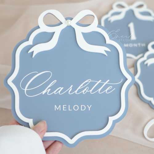 Acrylic Bow Baby Name Sign, Birth Announcement Sign, Hospital Newborn Photo Prop, Pearl Coquette Baby Sign, for Baby, Baby Shower Gift
