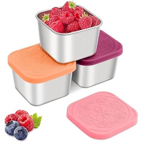 Stainless Steel Snack Containers for Kids,7.2oz Easy Open Leak Proof Reusable Snack Box Container with Lids,Small Lunch Containers for Meal Prep,School,Picnic and Travel-3Pack