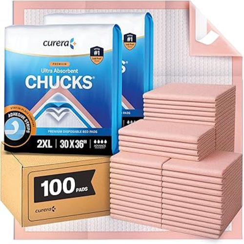 Chucks Premium Disposable Underpads 30”x36” [100-Count] Ultra Absorbent Chux Incontinence Bed Pads Disposable Adult with Adhesive Tape, Pee Pads Pet Training Pads XX-Large 30x36 Bulk Pack
