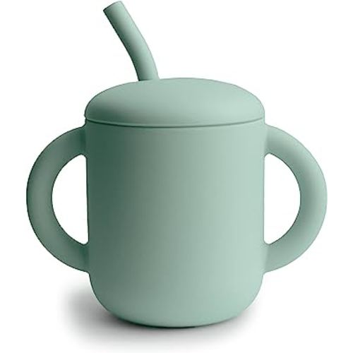 mushie 100% Silicone Training Cup & Straw for Toddlers | 6 Months+ (Cambridge Blue)