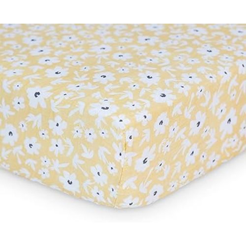 Lulujo Muslin Crib Sheets - Fitted Crib Mattress Sheets for Boys and Girls - 28"x 52", 1 Pack (Yellow Wildflower)