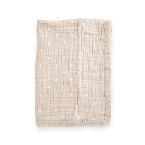 Cotton Muslin Baby Quilt - Taupe Cross