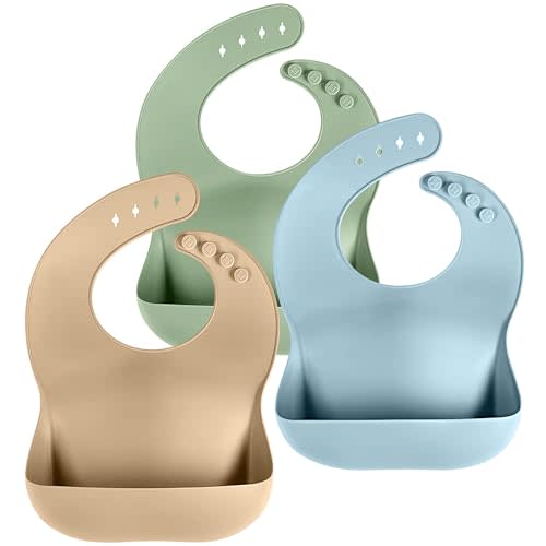 Cuddle Campus Set of 3 Silicone Bibs for Babies & Toddlers,Soft Adjustable Bibs with Pocket Food Catcher for Baby Girl,Boy