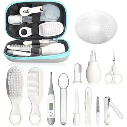 Baby Healthcare and Grooming Kit, Portable Baby Safety Care Set, Baby Essentials kit for Newborn(Grey White 13 in 1)
