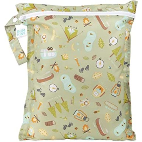 Bumkins Waterproof Wet Bag for Baby, Travel, Swim Suit, Cloth Diapers, Pump Parts, Pool, Gym Clothes, Toiletry, Strap to Stroller, Daycare, Zipper Reusable Bag, Wetdry Packing Pouch, Camp Gear Green
