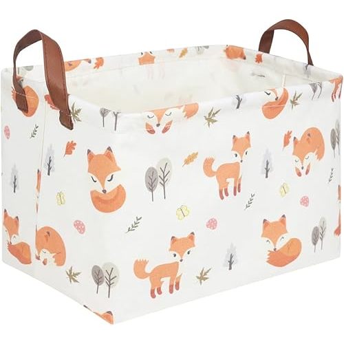 Rectangle Fox Collapsible Canvas Waterproof Storage Toy Organizer, Laundry Basket for Kid Rooms, Baby Room Decor, Woodland Nursery Decor, Gift Basket