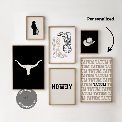 Cowboy Nursery Print Set of 6 Gallery Wall Art, Boys Neutral Nursery Decor, Western Art Decor, Rustic Nursery, Farmhouse Nursery Decor