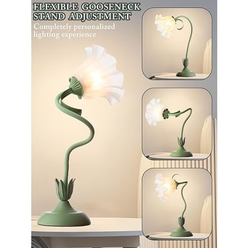 Flower Table Lamp,LED Reading Light Bedside Vintage Flower Night Light,3 Colors Modes Kawaii Bedside Lamps Decor,Living Room Bedroom Room Lighting Table Lamps Home Decoration (Green)